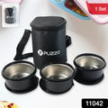 Insulated Stainless Steel Tiffin Lunch Box – 3 Containers with Carry Bag