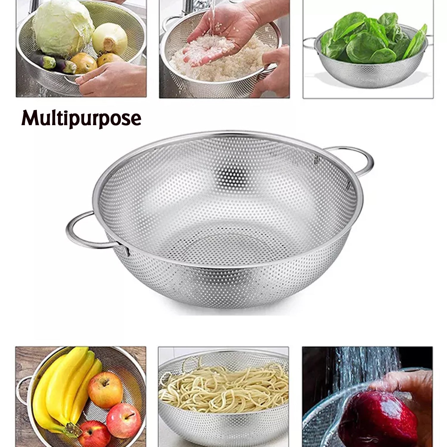 Stainless Steel Rice Vegetables Washing Bowl Collapsible Strainer