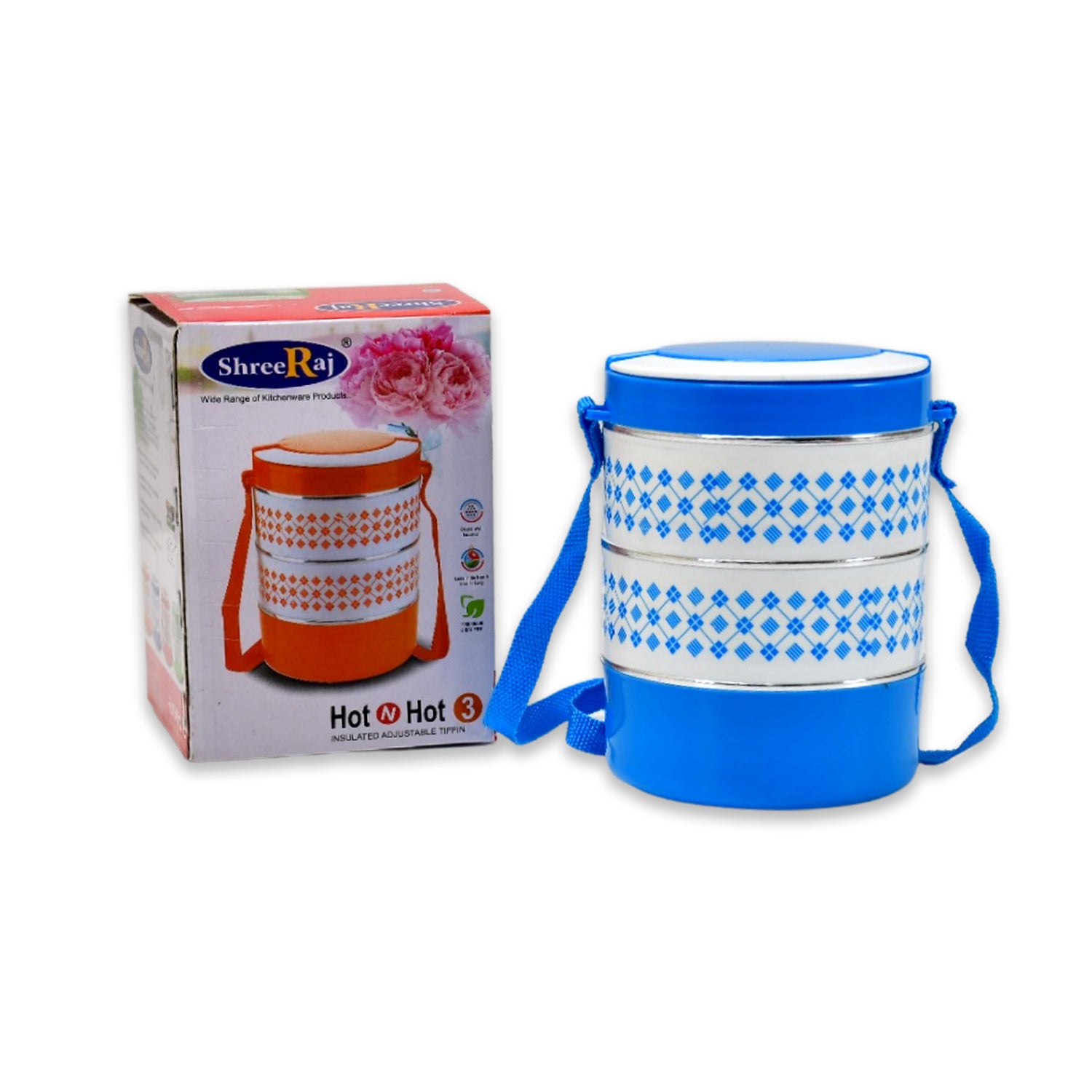 3 Layer Adjustable Insulated Tiffin Set Of 1 Blue 3 Containers Lunch Box